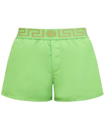 Versace Shorts Mare In Nylon Con Logo - Verde