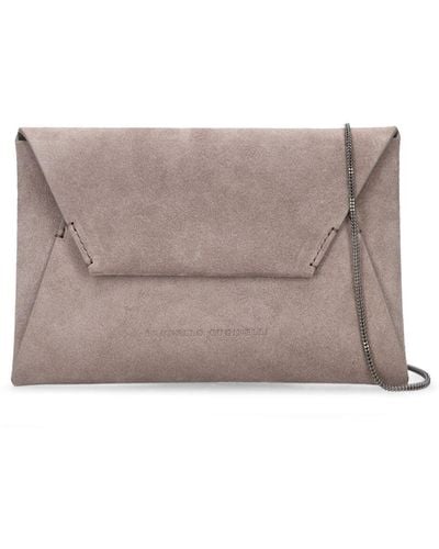 Brunello Cucinelli Soft Velour Leather Clutch Bag - Gray