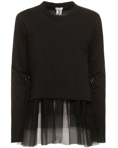 Noir Kei Ninomiya Cotton & Nylon Tulle Long Sleeve Top - Black