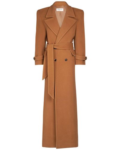 Saint Laurent Oversized Wool Blend Long Coat - Brown
