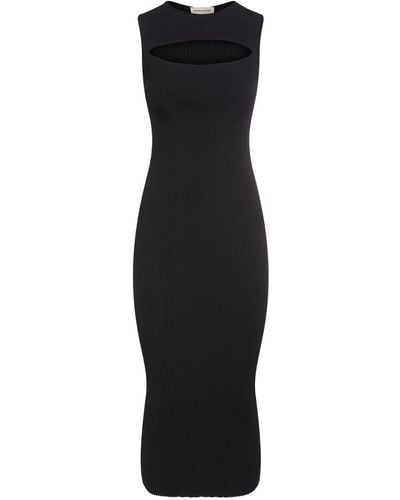 Alexander McQueen Slashed Knit Midi Dress - Black