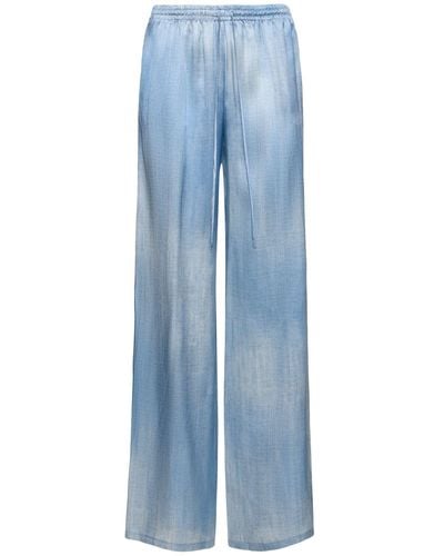 Ermanno Scervino Pantalon large en satin de soie - Bleu