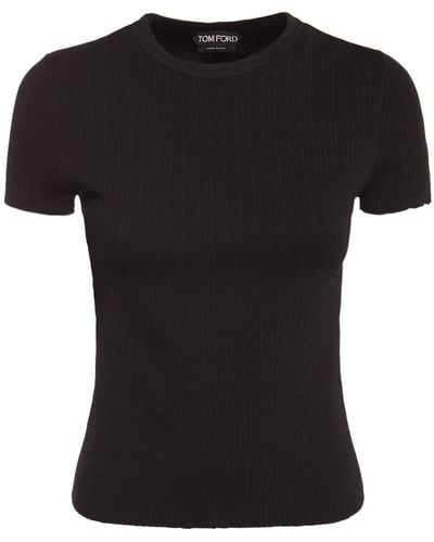 Tom Ford Geripptes T-shirt Aus Feiner Seidenmischung - Schwarz