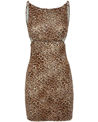 DSquared² Leopard Print Viscose Jersey Mini Dress - Brown