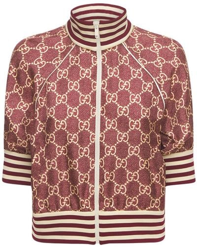 Gucci Logo Print Silk Twill Zip Jacket - Multicolor