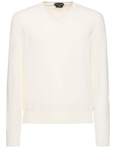 Tom Ford Superfine Cotton V Neck Sweater - White
