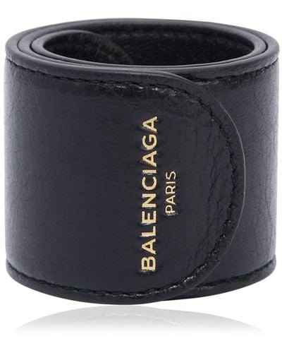 Balenciaga Cycle Leather Slap Bracelet - Black