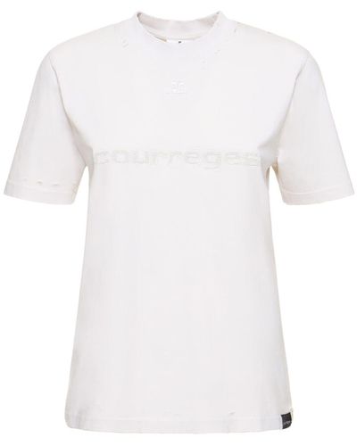 Courreges T-shirt in jersey di cotone distressed - Bianco