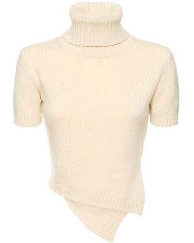 The Row Dria asymmetric cashmere blend knit top - Blanco