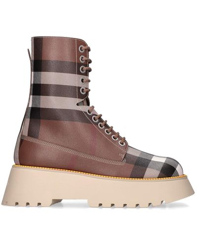 Burberry 30mm Mason Check Canvas Ankle Boots - Brown