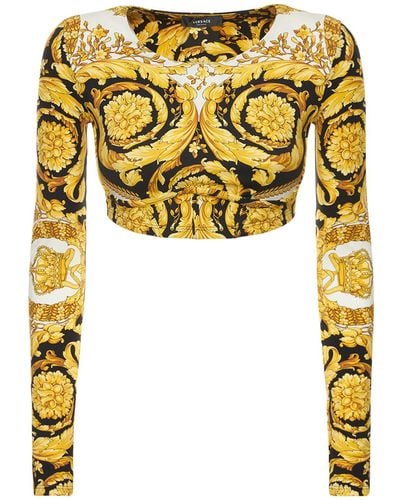 Versace Barocco Tech Jersey Long Sleeve Top - Yellow