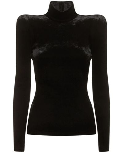Balenciaga Viscose Blend Round Shoulder Top - Black