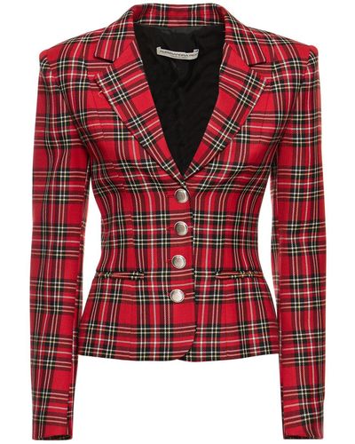 Alessandra Rich Tartan Wool Jacket - Red