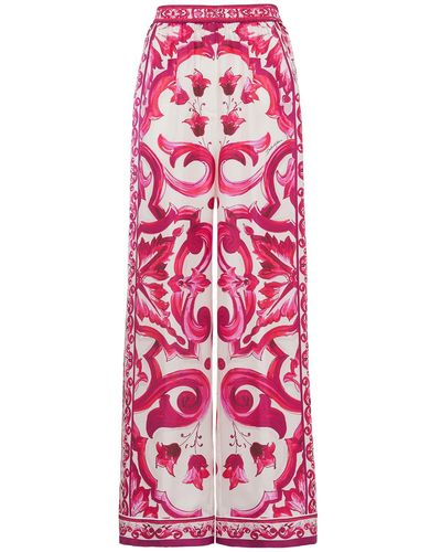 Dolce & Gabbana Pantalón de sarga con estampado Maiolica - Rojo