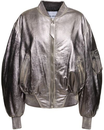 The Attico Destroyed Mirror Leather Bomber Jacket - Gray