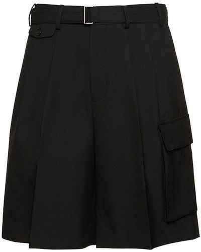 DUNST Belted Multi Pocket Wool Blend Shorts - Black