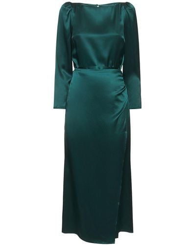 Reformation Cassis Silk Satin Long Sleeve Midi Dress - Green