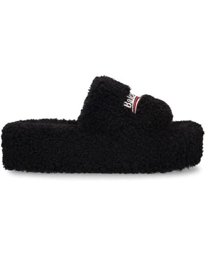 Balenciaga 10mm Furry Faux Shearling Sandals - Black