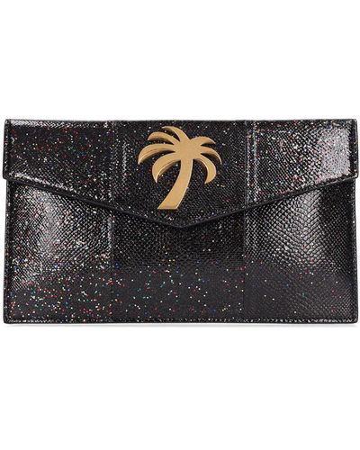 Palm Angels Pochette Palm Beach In Pitone Glitter - Nero