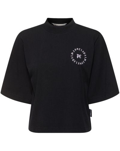 Palm Angels T-shirt cropped in cotone con stampa monogram - Nero