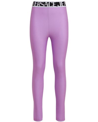 Versace Logo Stretch Jersey Leggings - Purple