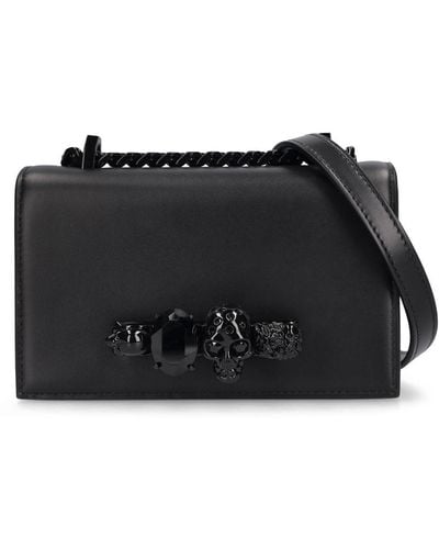Alexander McQueen Mini Jewelled Satchel Leather Bag - Black