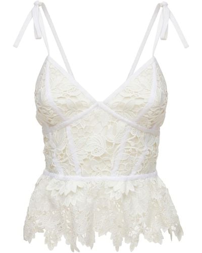 Prabal Gurung Top Cropped Bustier De Algodón Con Encaje - Blanco