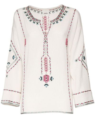 Isabel Marant Clarisa Embroidered Cotton Top - Natural