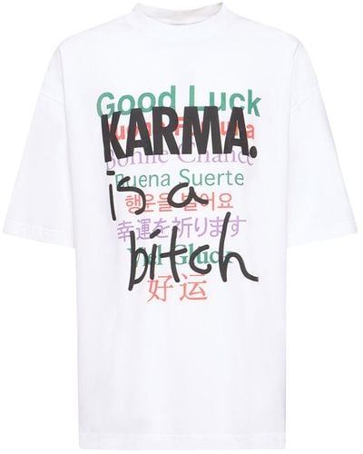 Vetements T-shirt en coton imprimé good luck karma - Blanc