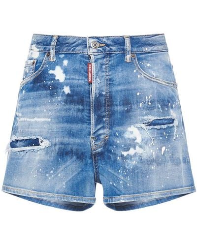 DSquared² Distressed Denim Mid Rise Shorts - Blue