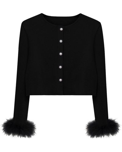 Sleeper Knitted Viscose Blend Jacket W/ Feathers - Negro