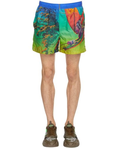 Valentino Dragonat Dawn Print Nylon Swim Shorts - Green