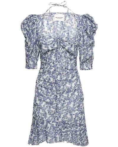Isabel Marant Galdino Puff Sleeve Cotton Mini Dress - Blue