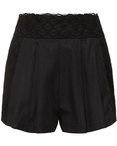 Ermanno Scervino Embroidered Pleated Cotton Shorts - Black