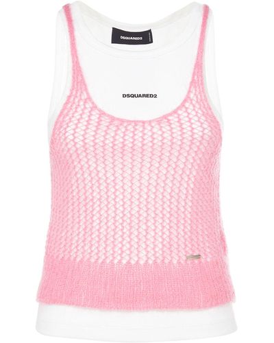 DSquared² Layered Mohair Blend & Jersey Tank Top - Pink