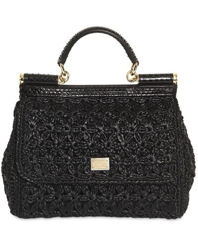 Dolce & Gabbana Sicily Raffia Shoulder Bag - Black