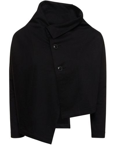 Yohji Yamamoto Asymmetric Cropped Jersey Jacket - Black