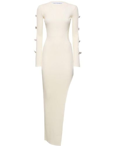 Mach & Mach Embellished Stretch Knit Maxi Dress - White