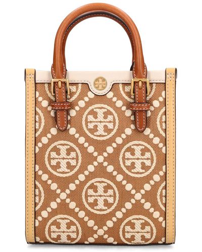 Tory Burch Borsa mini in tela t monogram - Marrone