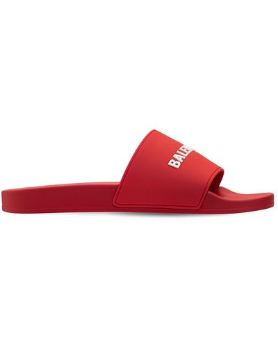 Balenciaga Logo Rubber Pool Slide Sandals - Red