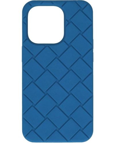 Bottega Veneta Cover iphone 14 pro intreccio in silicone - Blu