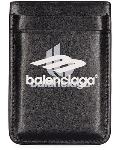 Balenciaga Porte-cartes en cuir avec aimant - Noir
