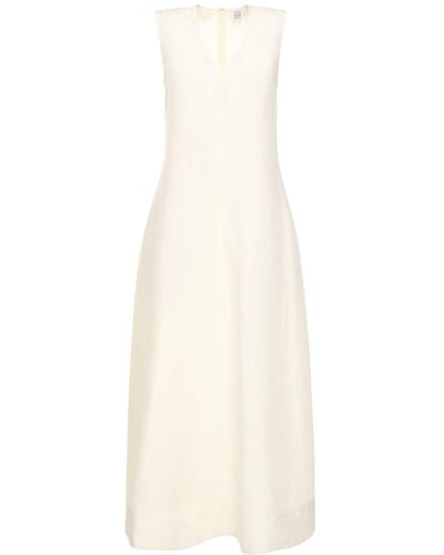 Totême Fluid V-Neck Linen Blend Midi Dress - White