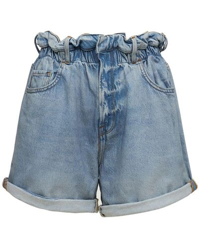 FRAME Shorts Vita Alta In Denim Di Cotone - Blu
