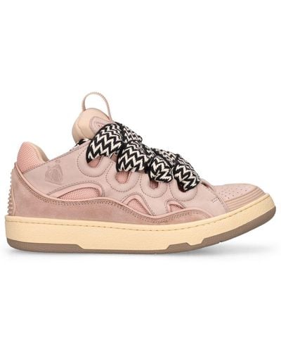 Lanvin 30mm Curb Leather & Mesh Trainers - Pink