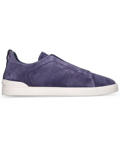 Zegna Triple Stitch Leather Low-Top Sneakers - Blue