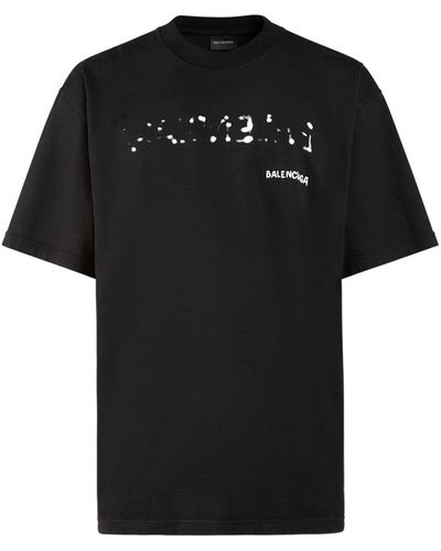 Balenciaga T-shirt en coton à effet-usé - Noir