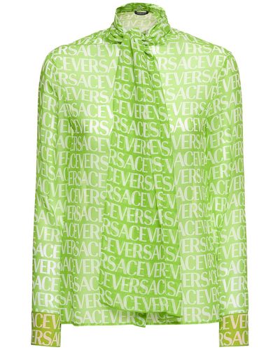 Versace Hemd Aus Seide Mit Logodruck - Grün