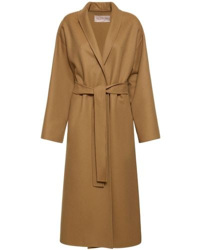 Valentino Wool Compact Belted Long Coat - Natural