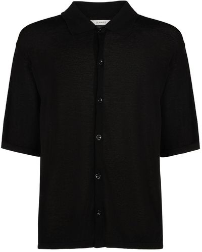 Lemaire Cotton Knit S/S Polo Shirt - Black